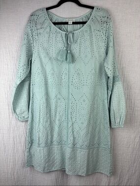 Sundance Mint Eyelet Tassel Long-Sleeve Tunic Dress